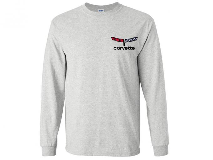 T-Shirt Long Sleeved With Your Choice Of Corvette Embroidered Logo Gray