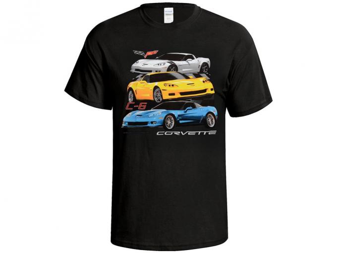 T-Shirt C6 Black 3 Car Front Print