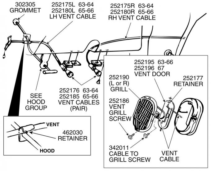 65-66 Vent Cable Assembly - No Air Conditioning