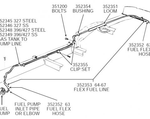 65-67 Fuel Line - Fuel Tank To Pump With Spiral Armor 396/427 Stainless Steel