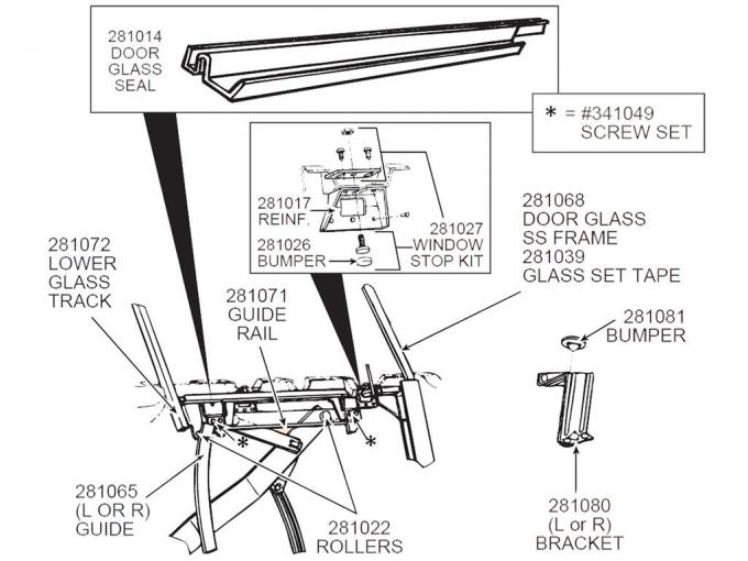 56-62 Door Window Stop Upper Set