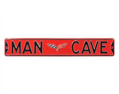 Man Cave Red Metal Street Sign - C6 Logo
