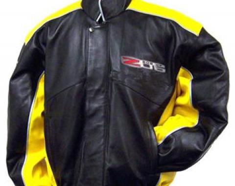 Jacket Black Yellow Leather C6 Z06 Logo Bomber