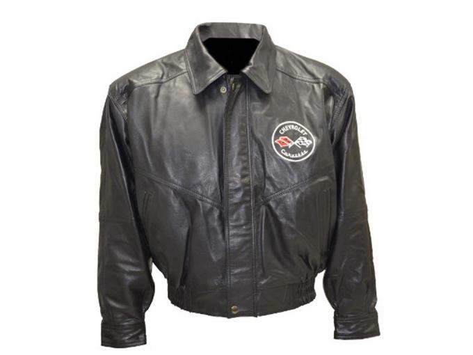 53-62 Black Lambskin Leather Jacket Embroidered C1 Emblem