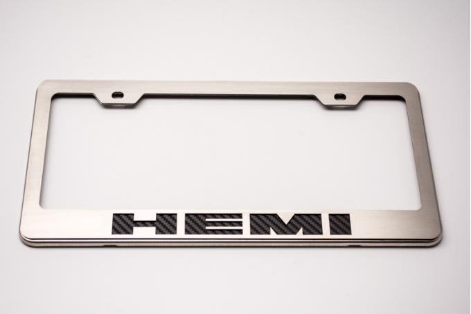 Custom License Plate Frame with "HEMI" Lettering, Bright Red Solid