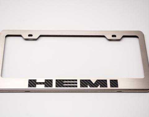 Custom License Plate Frame with "HEMI" Lettering, Bright Red Solid