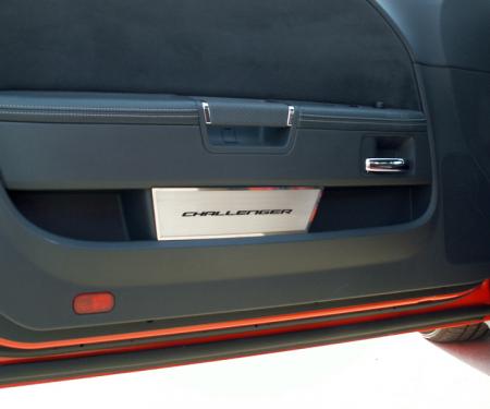Challenger Door Badge Plate Brushed/Carbon Fiber "CHALLENGER" 2Pc 2008-2013, Green Carbon Fiber