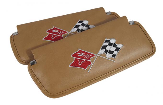 CA 1974-1975 Chevrolet Corvette Sunvisors Madrid Embroidered with Logo 408551 | 73-75 Medium Saddle