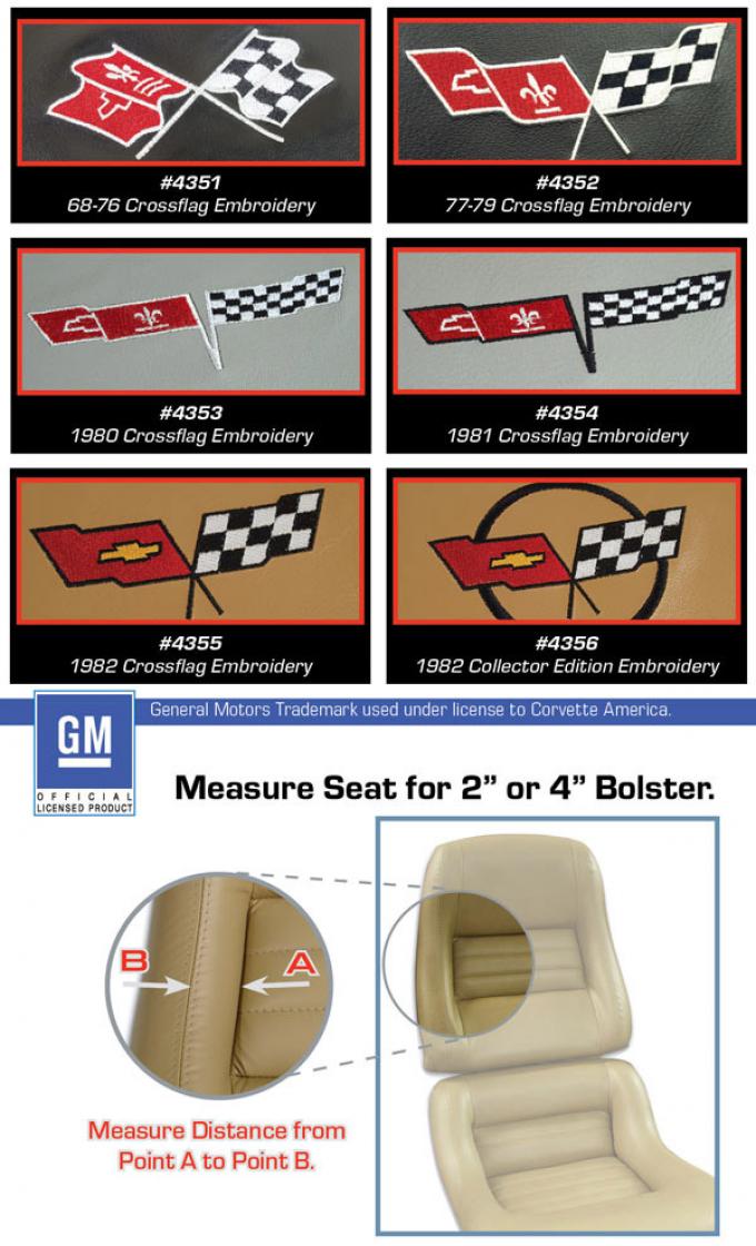 CA 1979-1981 Chevrolet Corvette Embroidered Leather Seat Covers Leather/Vinyl Original 4" Bolster 420148E | 78-81 Dark Blue