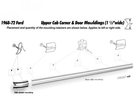 Dennis Carpenter Upper Cab Corner Molding - Right or Left - 1968-72 Ford Truck C8TZ-81423A16-A