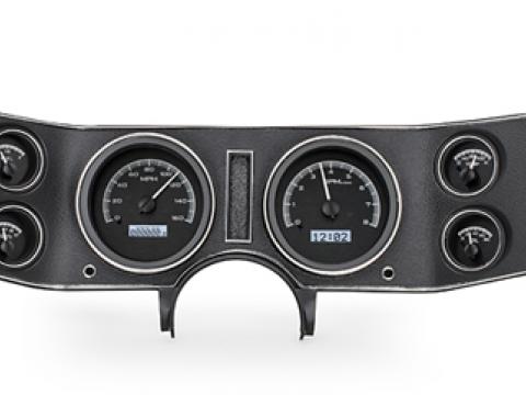 Camaro Analog Dash Kit VHX, Dakota, Black Alloy Finish with Blue LED, KPH/Celsius, 1970-1981