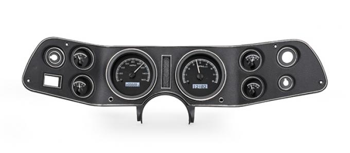 Camaro Analog Dash Kit VHX, Dakota, Black Alloy Finish with Blue LED, KPH/Celsius, 1970-1981