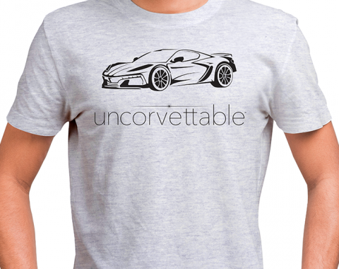 Corvette Depot "Uncorvettable" Unisex Tee, with 8th Generation Corvette, Ash Gray