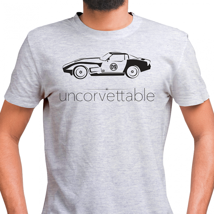 Corvette Depot "Uncorvettable" Unisex Tee, with 3rd Generation Corvette, Ash Gray