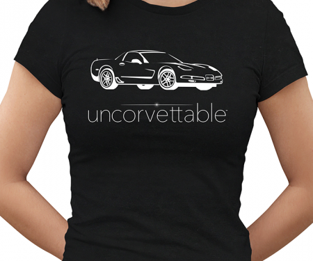 Corvette Depot "Uncorvettable" Ladies Tee, with 5th Generation Corvette, Black