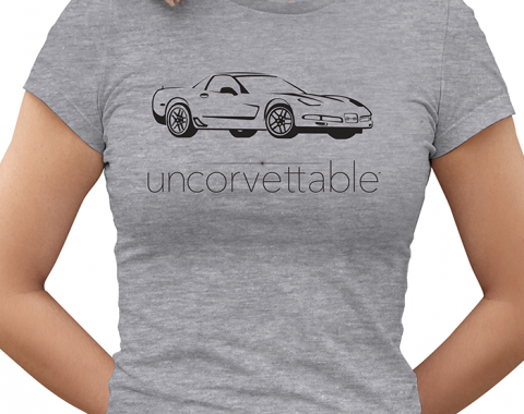 Corvette Depot "Uncorvettable" Ladies Tee, with 5th Generation Corvette, Heather Gray