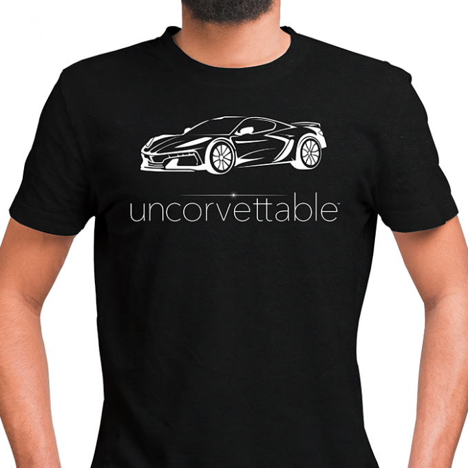 Corvette Depot "Uncorvettable" Unisex Tee, with 8th Generation Corvette, Black