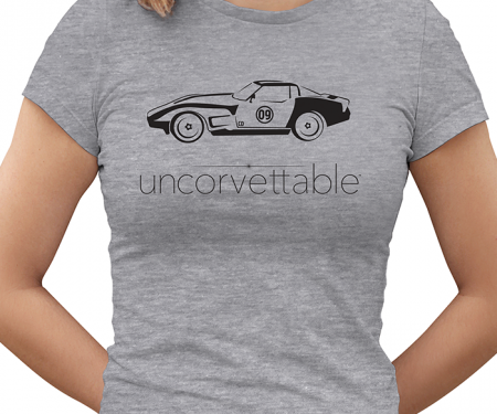 Corvette Depot "Uncorvettable" Ladies Tee, with 3rd Generation Corvette, Heather Gray