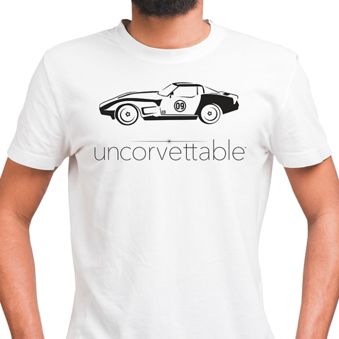 Corvette Depot "Uncorvettable" Unisex Tee, with 3rd Generation Corvette, White