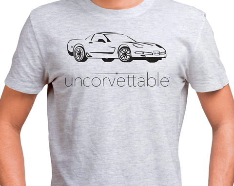 Corvette Depot "Uncorvettable" Unisex Tee, with 5th Generation Corvette, Ash Gray 