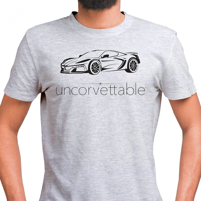 Corvette Depot "Uncorvettable" Unisex Tee, with 8th Generation Corvette, Ash Gray