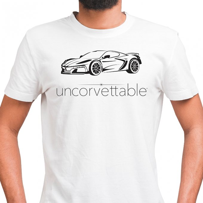 Corvette Depot "Uncorvettable" Unisex Tee, with 8th Generation Corvette, White