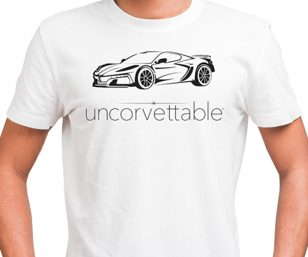 Corvette Depot "Uncorvettable" Unisex Tee, with 8th Generation Corvette, White