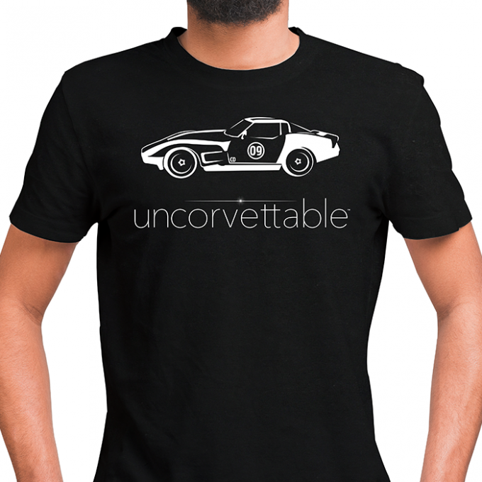 Corvette Depot "Uncorvettable" Unisex Tee, with 3rd Generation Corvette, Black