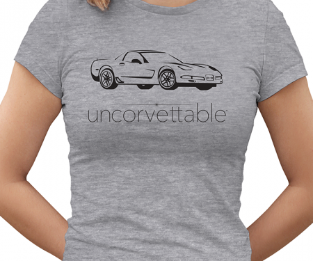 Corvette Depot "Uncorvettable" Ladies Tee, with 5th Generation Corvette, Heather Gray
