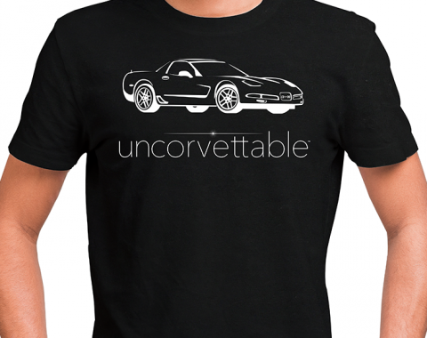 Corvette Depot "Uncorvettable" Unisex Tee, with 5th Generation Corvette, Black