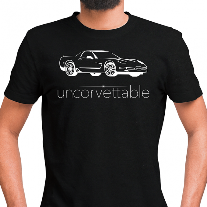 Corvette Depot "Uncorvettable" Unisex Tee, with 5th Generation Corvette, Black