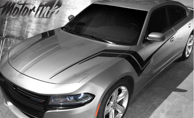 Dodge Charger Hood to Fender Side Stripes Racing Decals, 2015-2018 | Golden Yellow