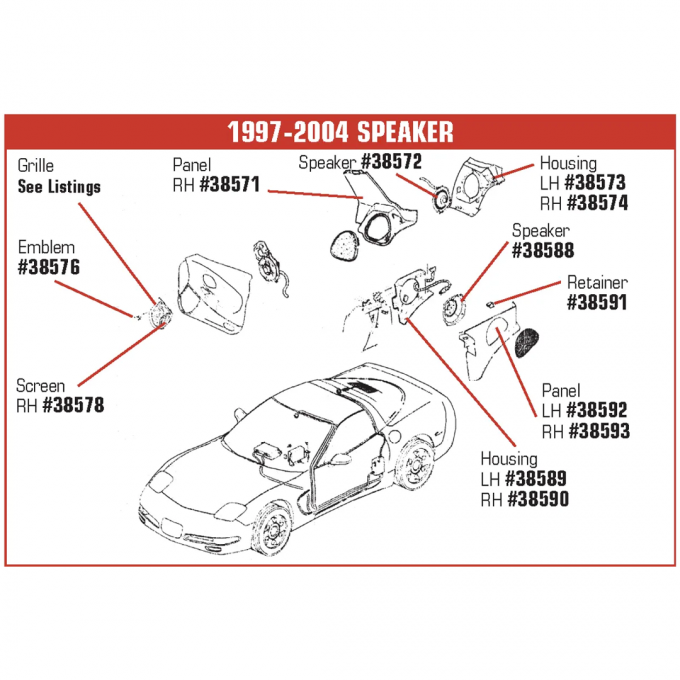 Corvette Speaker Emblem, Front, 1997-2004