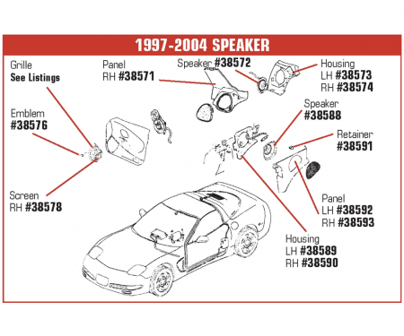 Corvette Speaker Emblem, Front, 1997-2004