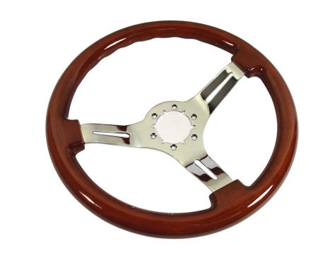 Corvette Steering Wheel, Mahogany With Chrome Plated Aluminum Spokes, 1967-1982