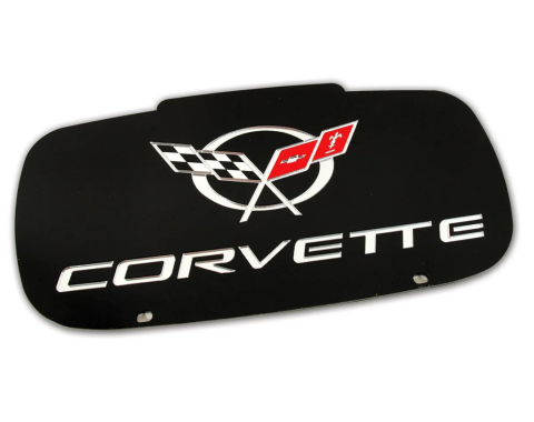 Corvette Front License Plate, Blk with C5 Logo & Sc, 1997-2004