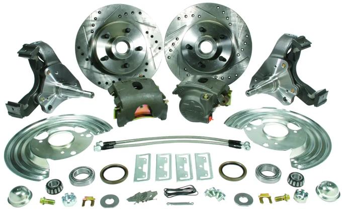 Classic Performance Front Disc Brake Kit w/ Stock Height Spindles for 63-74 Mopar B & E Bodies, 11" Vented Rotors, Black Calipers, 5 x 4.5 6374SWBK-S-B