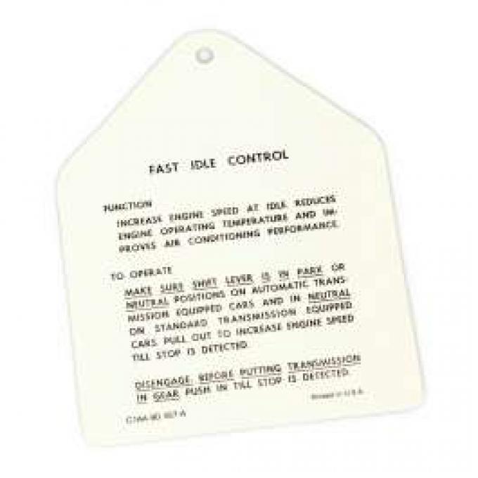 Fast Idle Control Instruction Tag, Galaxie, 1961