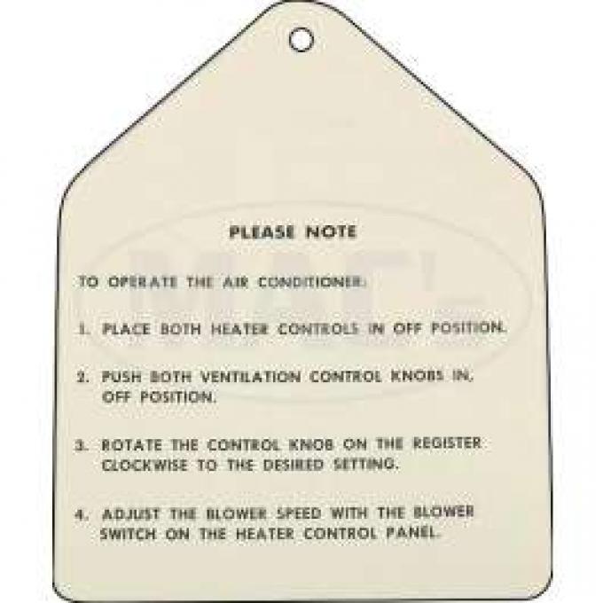 Air Conditioner Instruction Tag, Galaxie, 1960-1963