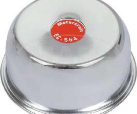Oil Filler Breather Cap - Reproduction - With Straight Spout - Push-On Type - Chrome With FoMoCo Logo - 250 6 Cylinder Or 289 Or 302 V8