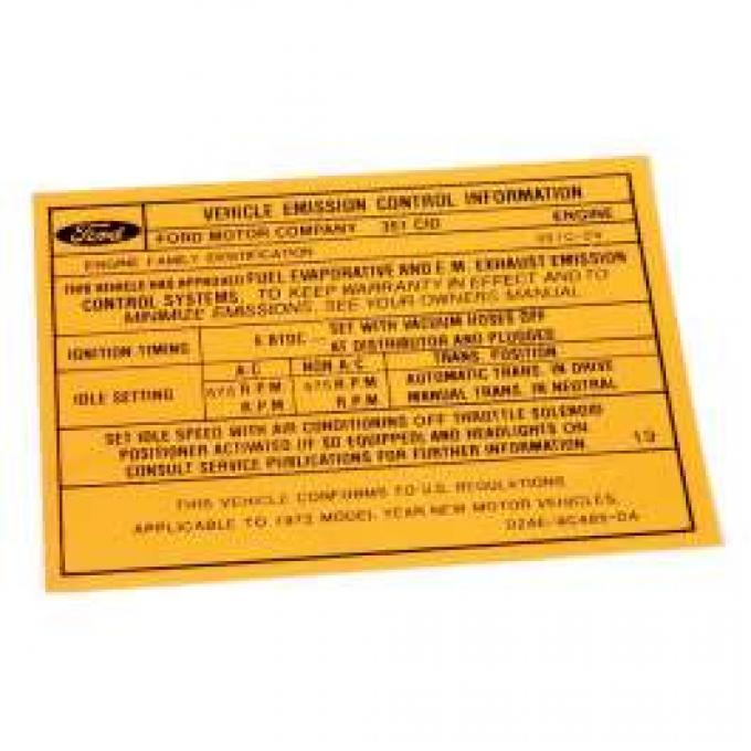 Emission Decal, 351-2V AT, (After 1-72) Yellow, Montego, 1972