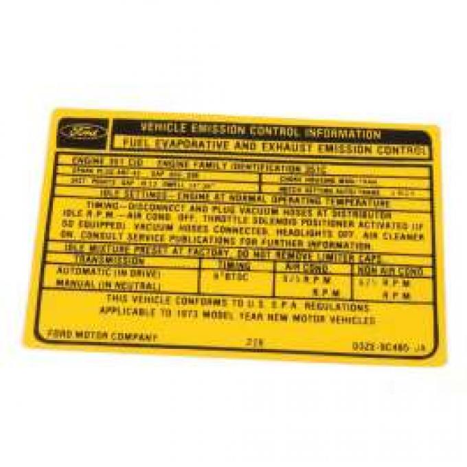 Emission Decal, 351-2V AT, Late, Montego, 1973
