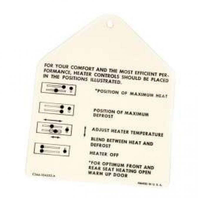Heater Instruction Tag, Full-Size Mercury, 1963-1964