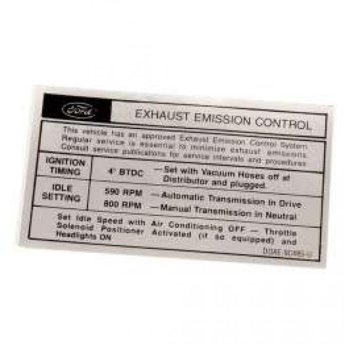 Emission Decal - 429 4-Barrel - Automatic Or Manual Transmission - DOAE-9C485-U - Before 1-1-70