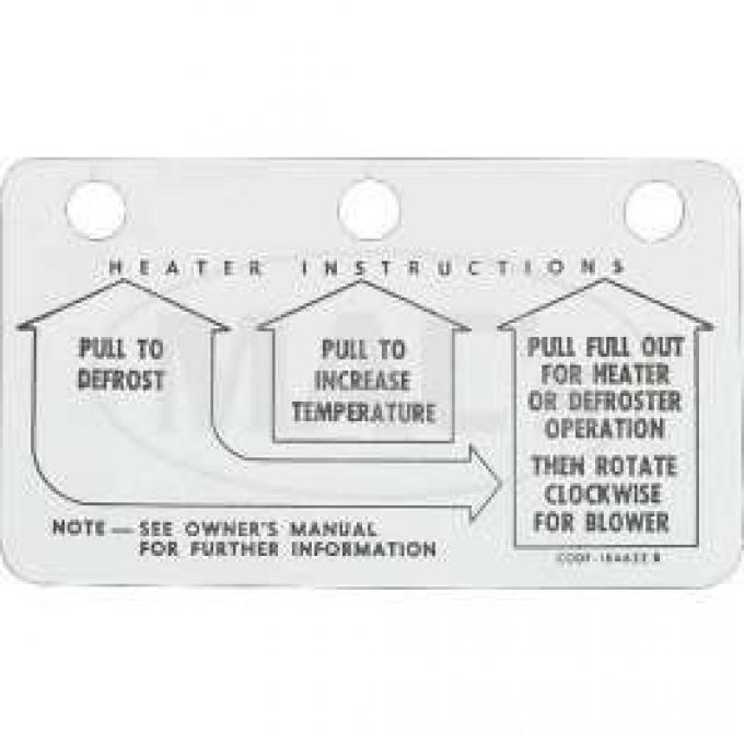 Heater Instruction Tag, Comet, 1961-1963