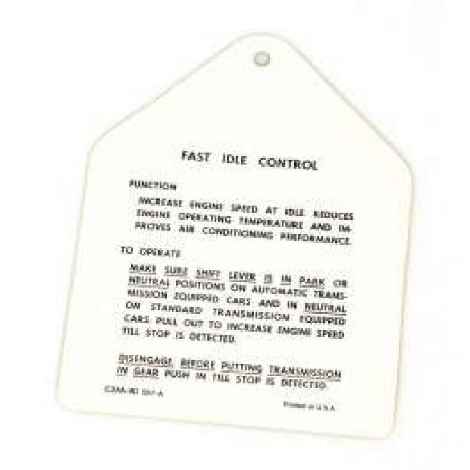 Fast Idle Control Instruction Tag, Galaxie, 1962