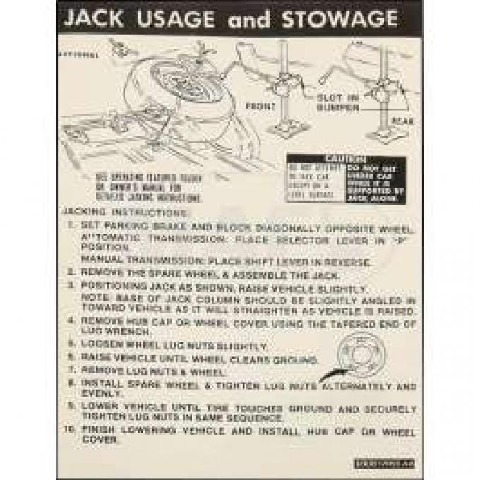 Jack Instruction Decal, Torino, 1973