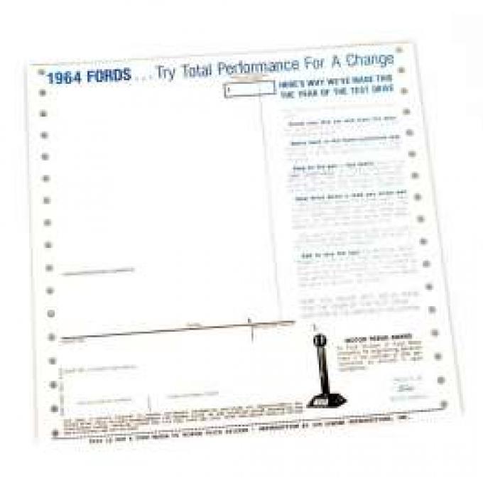 Window Decal - New Car Window Price Sticker - Late 1964 Ford