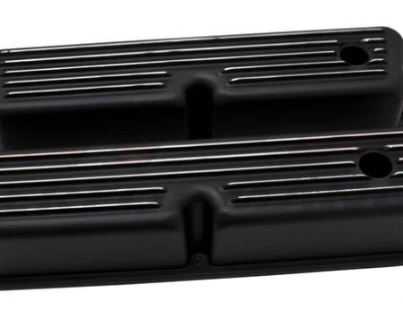 Tall Finned Aluminum Valve Covers, Small Block V8, Black Finish, 1932-1985