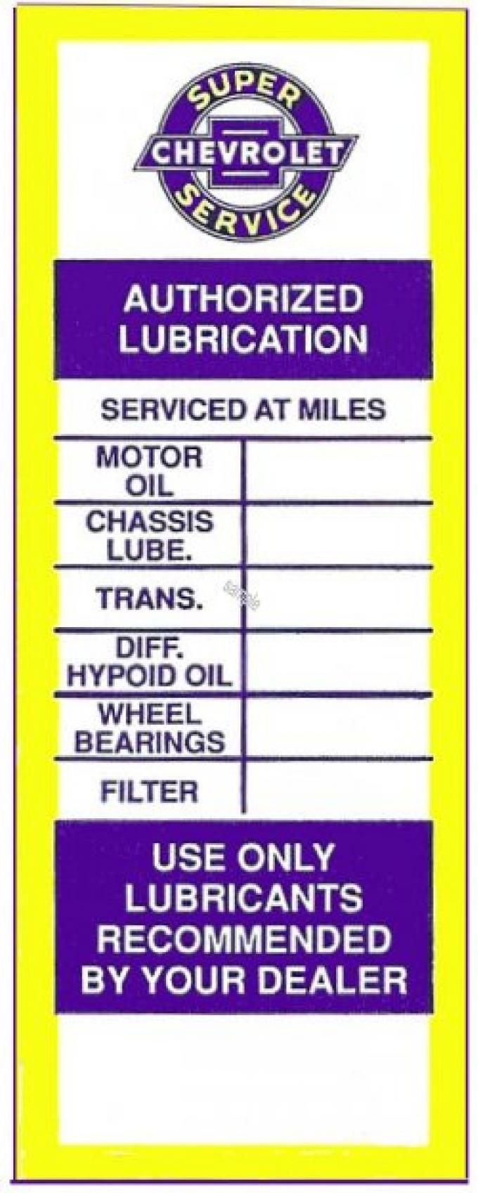 Full Size Chevy Super Chevrolet Service Oil Change Stickers, 1958-1972